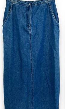 Vintage Y2K Susan Bristol Cotton Tencel Dark Wash Midi Skirt Size 10