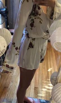 White And Floral Long Sleeve Romper