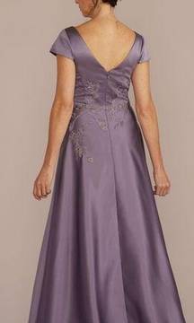 Lavender Oleg Cassini Satin A-line Gown with Embroidered Waist