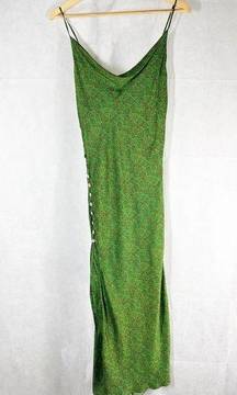 Vix Paula Hermanny Cowl Neck Silk Blend Slip Maxi Dress Size Medium Green Floral