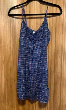 Plaid Mini Dress Front Tie