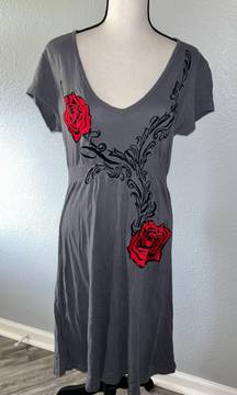 Embroidered Rose Knee Length Dress Size Large