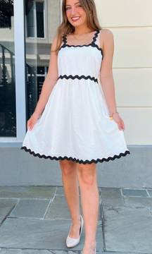 NWT White Dress With Black Rickrack Trim 