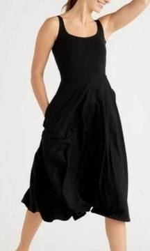 Quince Fit & Flare Midi Dress Pockets Tencel Jersey Stretch Black Size M