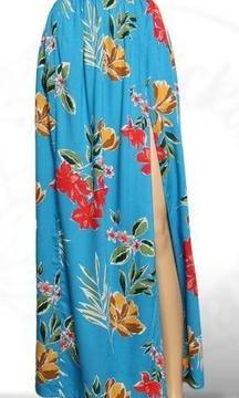 Patrons of Peace Windward Maxi Skirt Blue Floral Print High Slit Tropical Sz XS