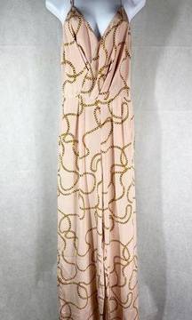 L’AGENCE Chiara Pleated Cami Gold Chain Print Wide Leg Jumpsuit Pink Size 2