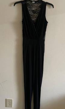 sexy night out black jumpsuit open front lace back size medium