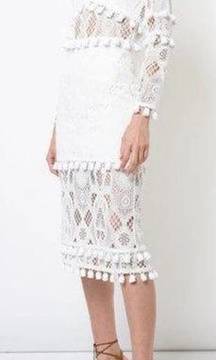 Alexis Callie Crochet Lace Pom Pom Long Sleeve Midi Dress NWT White Size Large