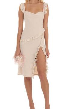 Chiffon Ruffle Dress in Beige