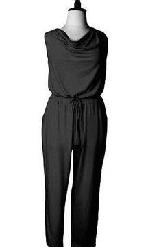 CHARMING CHARLIE Black Drape Cowl Neck Jumpsuit XL Drawstring Waist Sleeveless