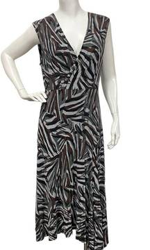 Tracy Reese Anthropologie animal print midi dress sleeveless asymmetrical hem M