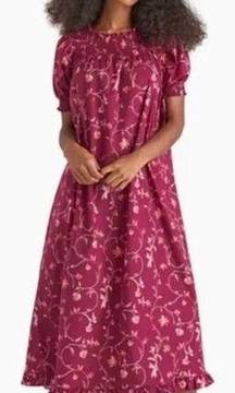 HILL HOUSE Home The Caroline Nap Dress in Burgundy Floral Smocked Size XS