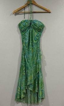 City Triangles  Blue Green Y2K Halter Asymmetrical Dress Small S