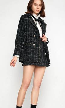 J.ING Abbas Black Double-Breasted Coat + Tweed Matching Skort