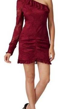 💕ALEXIS💕 Ilana Lace Long Sleeve Dress ~ Dark Red XS One Shoulder Sheath Dress