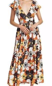 Dodo Bar Or Jenny Long Midi Dress Flower 7 Brown Print Sz Small NWT Vintage Look