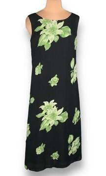 Vintage Kathie Lee Dress Black Green Floral Sleeveless Scoopneck Grunge Maxi