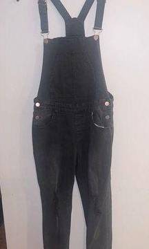 TOAST JEANS Women’s Black Distressed Denim Raw Hem Overalls Size S