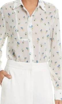 grey jason wu crane print sheer button down shirt