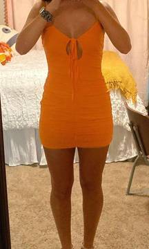 Orange ruched semi mini dress