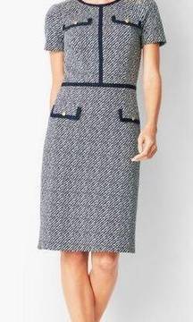 Talbots Textured Stripe Ponte Sheath Dress Navy Blue S