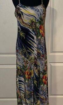 90s VTG  SILK HAWAIIAN FLORAL PRINT DRESS