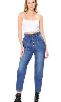 High Rise Paperbag Mom Denim Pants Jeans