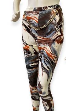 Marble Print Leggings W/ Gold Chain 