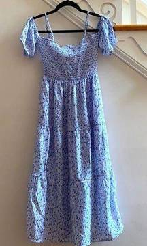 Heartloom Printed Cottage Core Smocked Top Tiered Cold Shoulder Flowy Dress