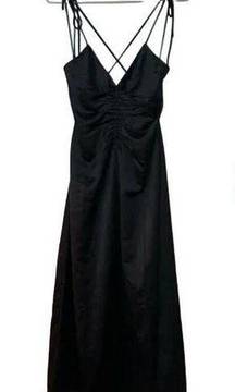 Jason Wu Women Black Satin Tie Strap low black slip midi dress ruched Small