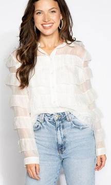 NWT S’Edge White Sheer Long Sleeve Tiered Women Blouse Size XS