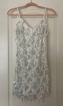 Lulu’s Sparkle White Fringe Mini Dress