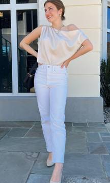 NWT Neutral Beige Satin Off The Shoulder Top 