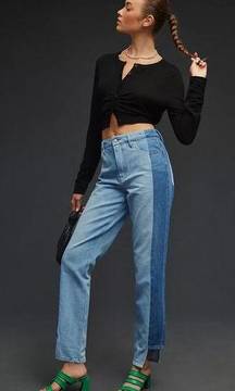 Good American Cotton Good Boy Two Tone High-Rise Straight Boyfriend Jeans 4 / 27