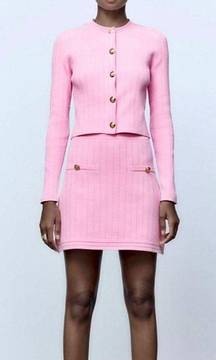 NWT pink coord matching 2 piece skirt and button cardigan set