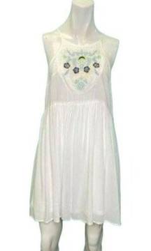 Entro Boho Floral Mini Dress White Size Medium NWT