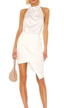 NEW ELLIATT Camo ASYMMETRIC White Ivory SATIN Halter DRAPED Cocktail dress sz S