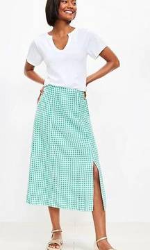 NWT LOFT Gingham Linen Blend Side Slit Midi Skirt in Green & White Size 8