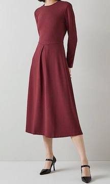 LK Bennett Maria Midi Fit and Flare Long Sleeve Dress Cabernet Burgundy Red 10