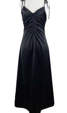 NWOT Jason Wu Ruched Midi Black Satin Slip Dress