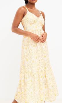 NWT Loft Eyelet Open Back Maxi Dress Yellow/ White Size 12