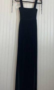 E.ssue Black Velvet Smocked Sleeveless Squared Neck Split Leg Jumpsuit Size S