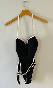 one piece Swimsuit swimwear black and white with belt Sz S