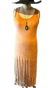 Beige suede Fringe western style dress Size M