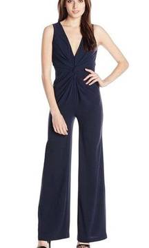 Halston Heritage Women's Sleeveless Flare Pant V Twist Gathered Jumpsuit Size 0