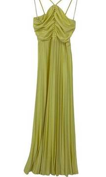 Vintage 1970's Women's Sz XS/S Halter Pleated Maxi Dress Yellow *FLAW READ