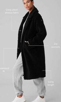 Alo Oversized Sherpa Trench Fuzzy Teddy Shearling Long Duster Faux Fur Coat M