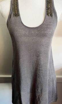 Co Op Barneys New York • Grey Linen Beaded Tank Top