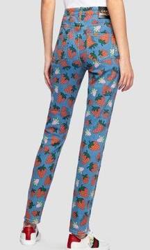 Gucci strawberry print high rise skinny jeans new 25