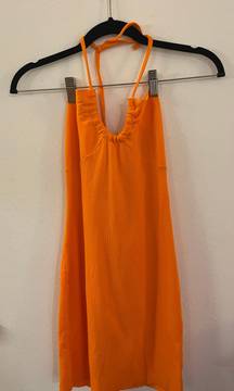 Short Orange , fitted cotton dress with straps